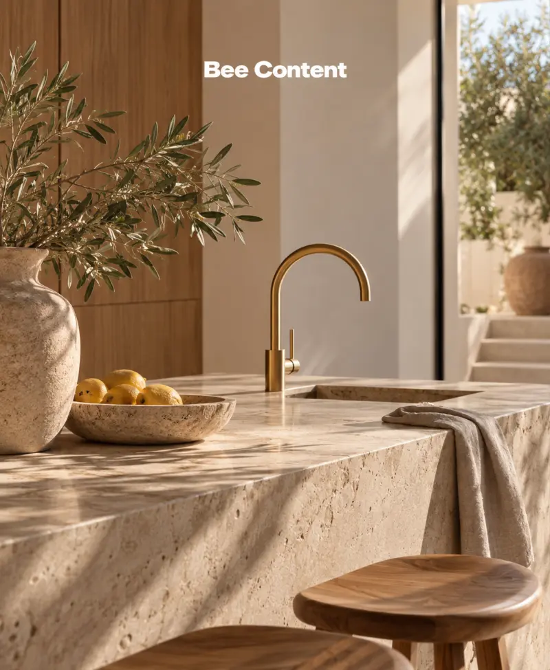 Detalle de una cocina de piedra natural