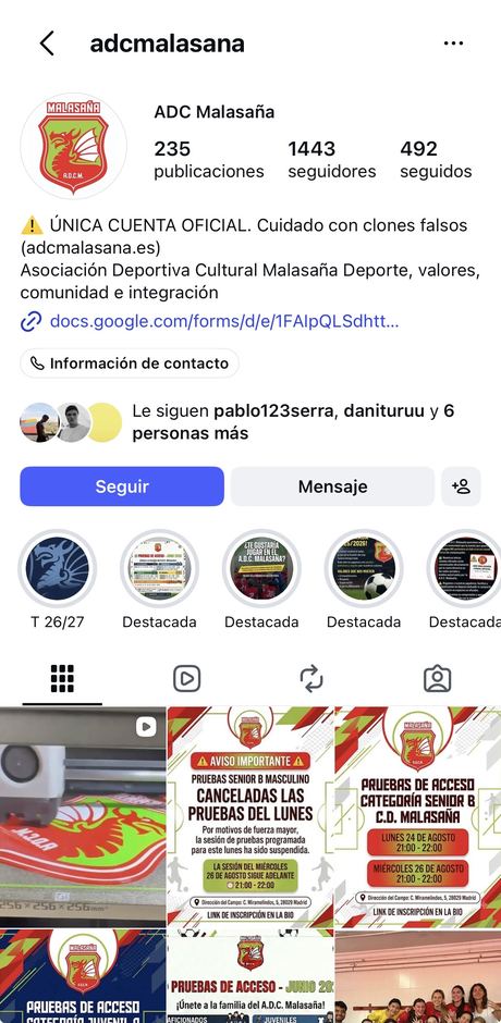 Instagram del A.D.C. Malasaña