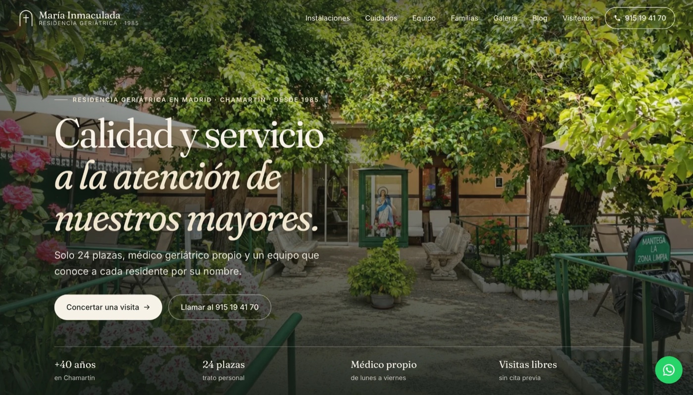 Portada de la web de la Residencia María Inmaculada