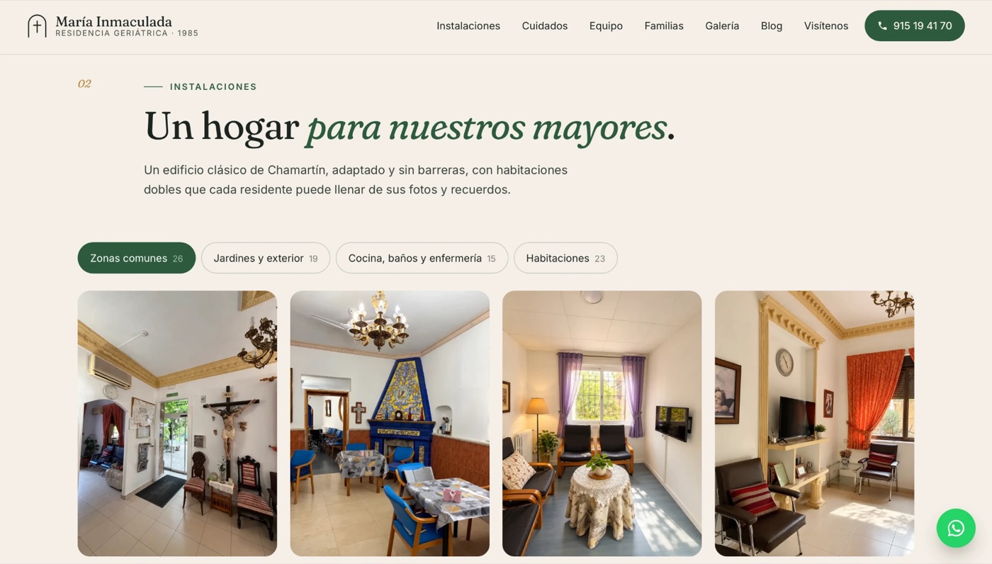 Sección de instalaciones con galería por estancias